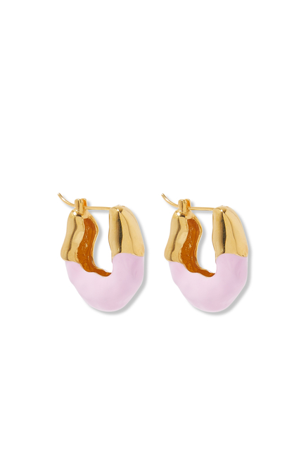 Hoop Wave Earrings with Pink Enamel